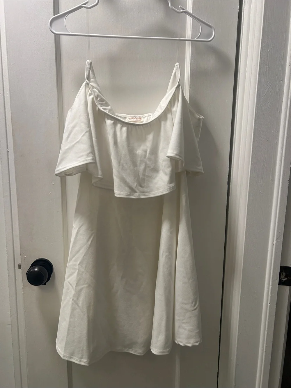 White Off-Shoulder Ruffle Dress - Picture 1 of 3